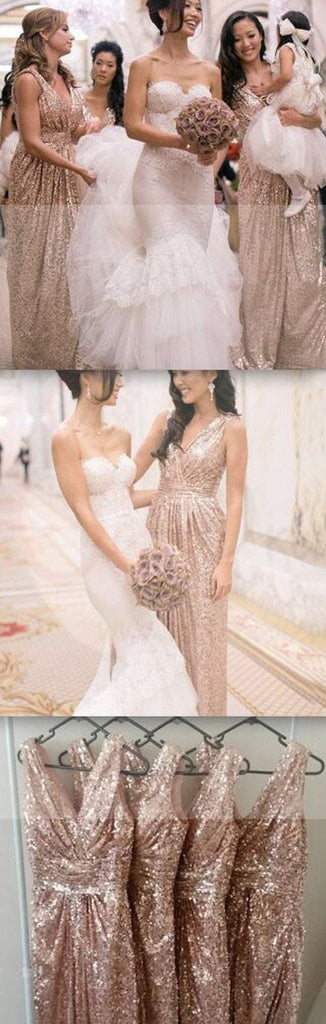 Popular Cheap Sequin Long Off Shoulder V-Neck Floor-Length Bridesmaid Dresses, WG09