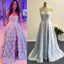 Sweetheart Pretty White Lace Long A-line Side Slit Light Blue Prom Dresses, PD0578
