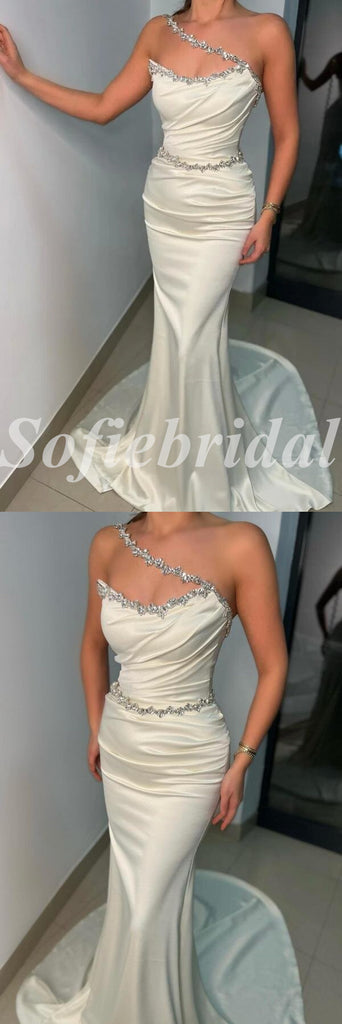 Sexy Satin Mermaid Long Prom Dresses With Rhinestone,PD0756