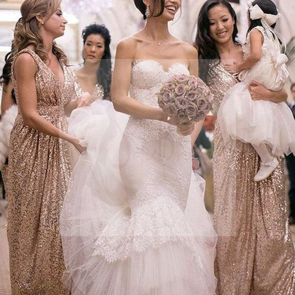 Popular Cheap Sequin Long Off Shoulder V-Neck Floor-Length Bridesmaid Dresses, WG09