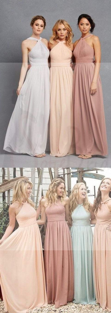 Simple Chiffon Hlater Floor-Length Cheap Free Custom Make High Quality Maxi Bridesmaid Dresses, WG28