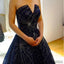 Elegant Sparkle Long A-line Ball Gown Navy Blue Tulle Rhinestone Prom Dresses, PD0528