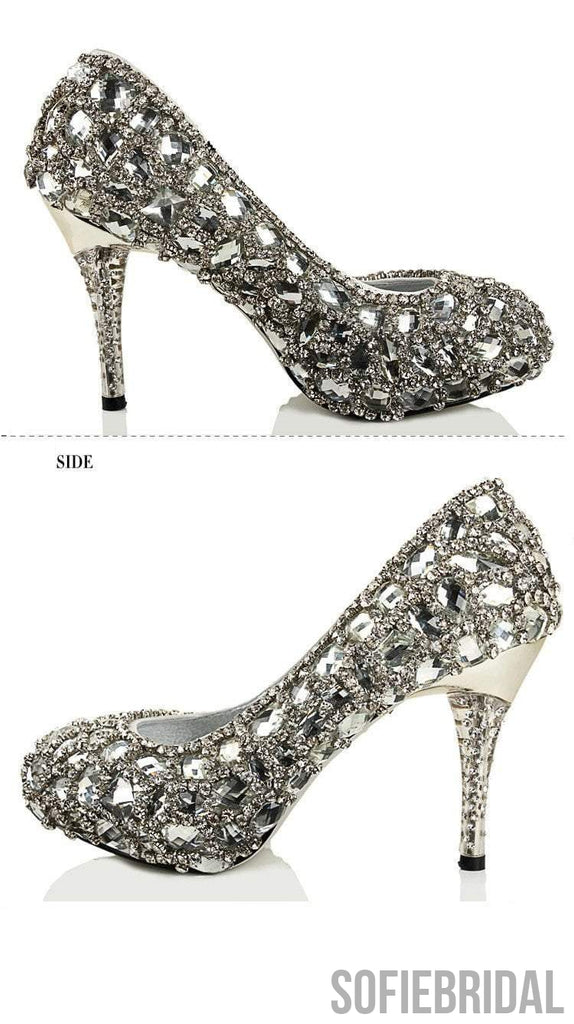 Sparkly Crystal High Heels Pointed Toe Rhinestone Wedding Bridal Shoes, S023