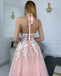Lovely Halter A-line Lace Tulle Simple Prom Dresses,SFPD0177