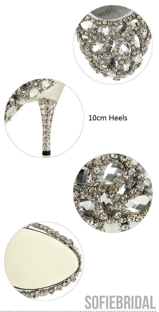 Sparkly Crystal High Heels Pointed Toe Rhinestone Wedding Bridal Shoes, S023