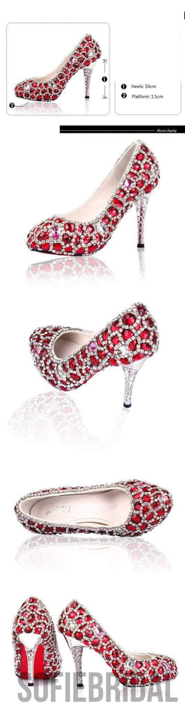 Sparkly Crystal High Heels Pointed Toe Rhinestone Wedding Bridal Shoes, S023