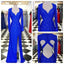Royal Blue Elegant Long Sleeve Lace Side Slit Beaded Prom Dresses, PD0556