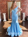 Sexy Satin Spaghetti Srtraps V-Neck Sleeveless Mermaid Long Prom Dresses,PD0784