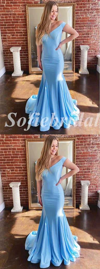 Sexy Satin Spaghetti Srtraps V-Neck Sleeveless Mermaid Long Prom Dresses,PD0784