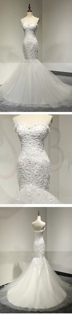 Sweetheart Lace Sexy Mermaid Lace Up Tulle Wedding Party Dresses, WD0028
