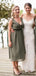 A-Line V-Neck Tea-Length Chiffon Bridesmaid Dresses With Belt, BD1056