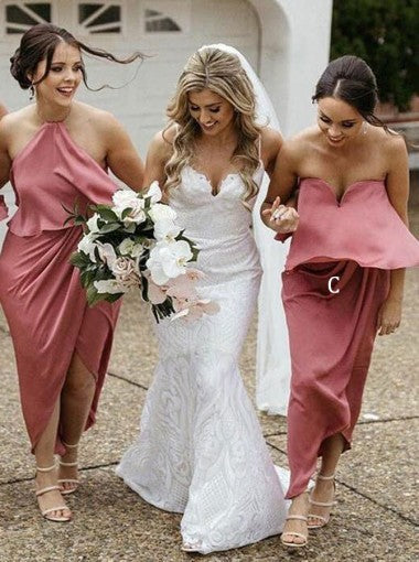 Mismatched Elastic Satin Bridesmaid Dresses, Sheath Bridesmaid Dresses, Long Bridesmaid Dresses, PD0701
