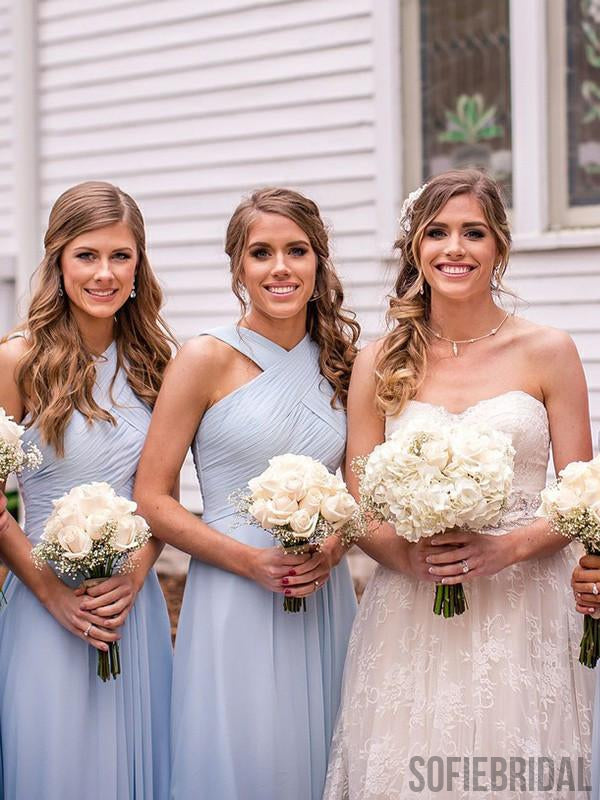 A-Line Floor-lrngth Sleeveless Bridesmaid Dresses With Pleats, BD1048