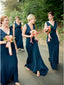 A-Line V-Neck Backless Navy Blue Cheap Bridesmaid Dress, BD1008