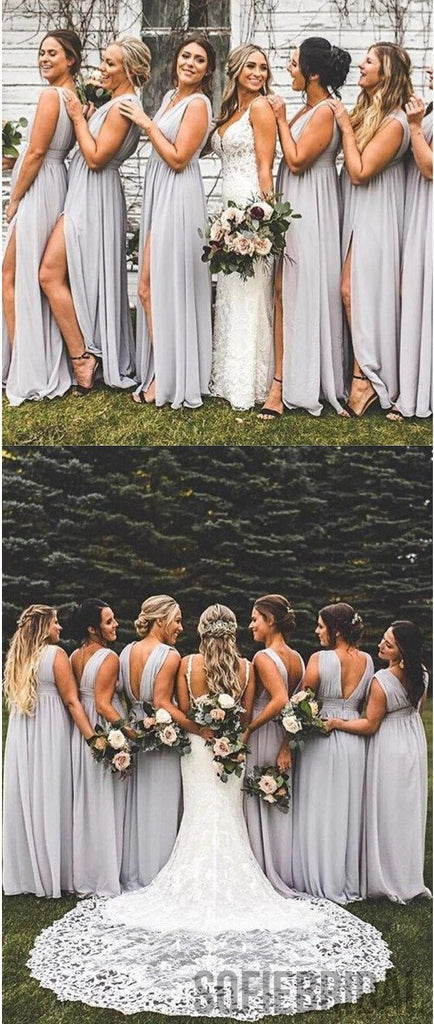 A-Link V-back Sleeveless Chiffon Bridesmaid Dress With Split, BD1010