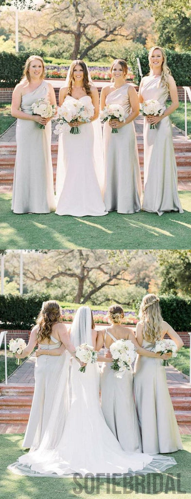 One-shoulder Floor-length Simple Cheap Bridesmaid Dress, BD1003