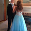 Sweetheart Sparkle Rhinestone Beaded Long A-line Blue Tulle Party Prom Dresses, PD0580