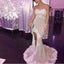 Spaghetti White Lace Sexy Mermaid Side Slit Popular Cheap Prom Dresses,PD0289
