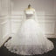 Straight Neck Long Sleeve White Lace Beaded Wedding Party Dresses, WD0029