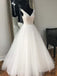 V Neck White Rhinestone Cheap A-line Custom Wedding Dresses Online, WD348