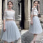 2 pieces Lace Top Half Sleeve Light Grey Tulle Skirt Homecoming Dresses, Popular Homecoming Dresses, SF0087