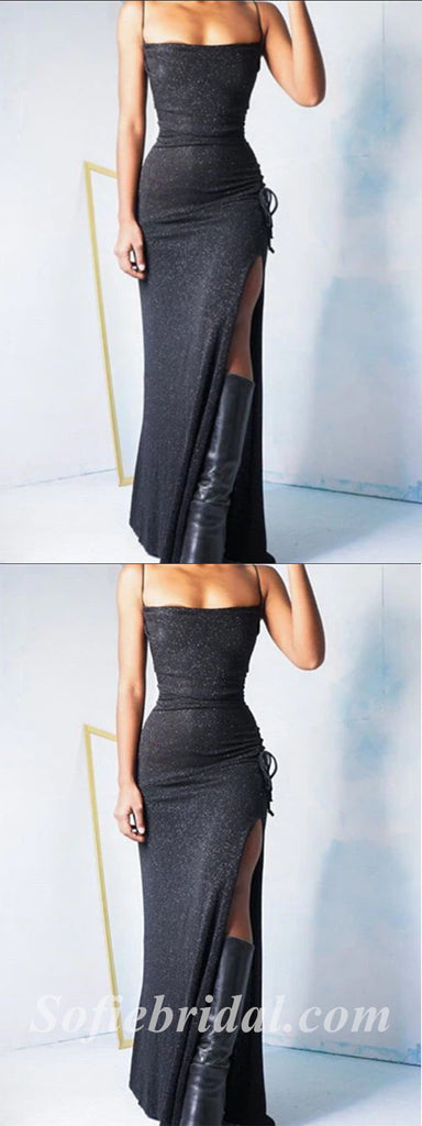 Sexy Charming Spaghetti Straps Square Side Slit Mermaid Long Prom Dresses,SFPD0432