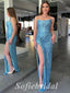Sexy Sequin Spaghetti Straps Side Slit Mermaid Long Prom Dresses,PD0759
