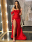 Simple Sweetheart Red Mermaid Side Slit Long Prom Dresses,SFPD0143