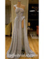 Sexy Sequin One Shoulder Sleeveless Side Slit Mermaid Long Prom Dresses With Beading,SFPD0273