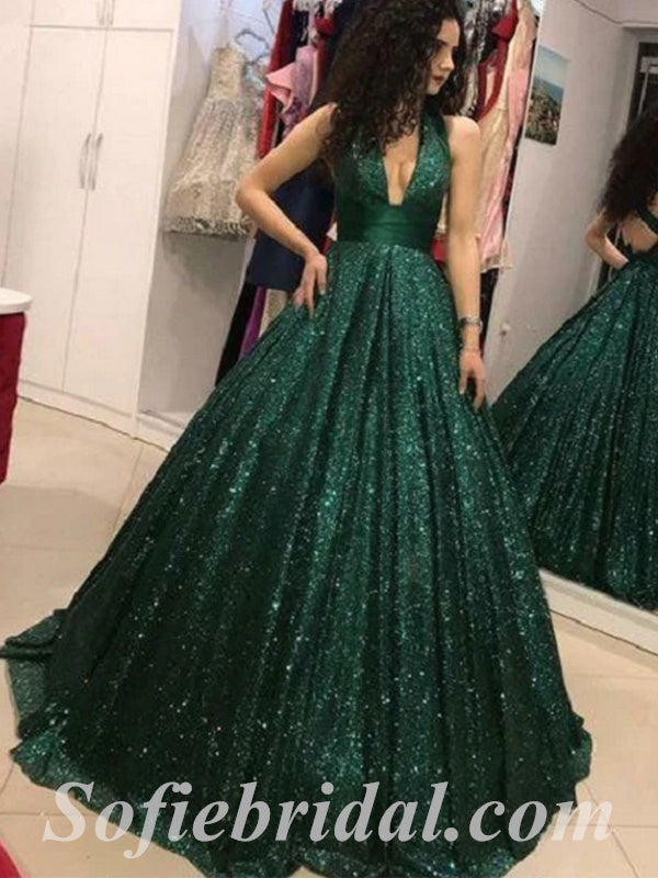 Sexy Charming Tulle Spaghetti Straps Sleeveless A-Line Long Prom Dresses,SFPD0486