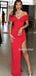 Sexy Off-shoulder Red Mermaid Side Slit Long Prom Dresses,SFPD0144