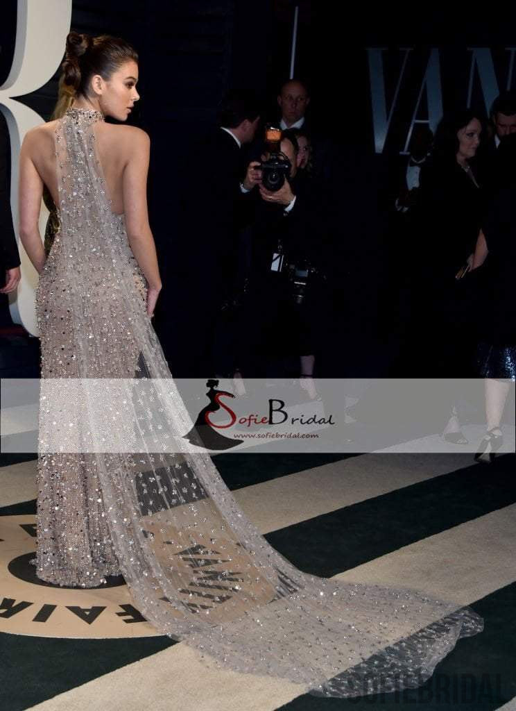 Hailee Steinfeld  Vanity Fair Oscar Rhinestone Beaded Tulle Prom Dresses, Shiny Prom Dresses , PD0383