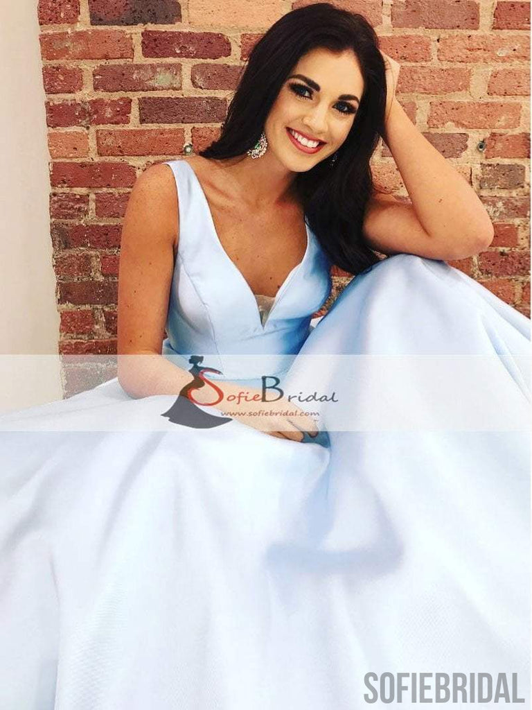 Simple V-neck Satin A-line Prom Dresses, Elegant Evening Dresses, Prom Dresses, PD0427