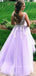 A-Line V-Neck Sleeveless Tulle Long Prom Dresses With Lace,SFPD0032