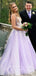 A-Line V-Neck Sleeveless Tulle Long Prom Dresses With Lace,SFPD0032
