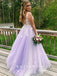 A-Line V-Neck Sleeveless Tulle Long Prom Dresses With Lace,SFPD0032