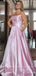 A-Line Spaghetti Straps Pink Cheap Floor Length Prom Dresses Online,SFPD0034