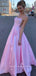 A-Line Spaghetti Straps Pink Cheap Floor Length Prom Dresses Online,SFPD0034