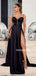 Sexy Spaghetti Straps Black Slit Simple Long Prom Dresses,SFPD0154
