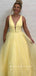 Shinny A-Line Deep V-Neck Sleeveless Tulle Long Prom Dresses With Beading,SFPD0035