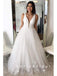 Shinny A-Line Deep V-Neck Sleeveless Tulle Long Prom Dresses With Beading,SFPD0035