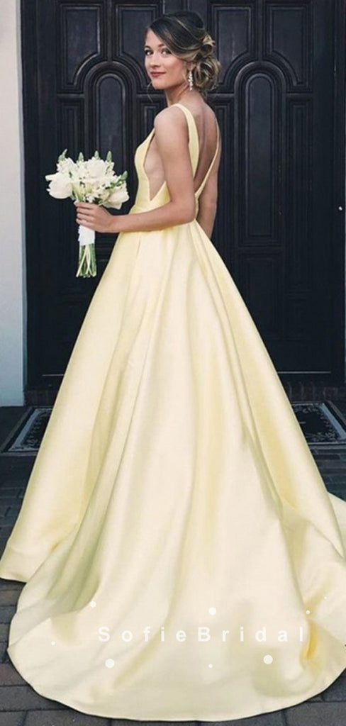 Simple A-Line V-Neck Sleeveless Red Long Prom Dresses With Pockets,SFPD0036