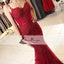 Red Lace Applique Prom Dresses Mermaid Long Prom Dresses, Spaghetti Prom Dresses, PD0443