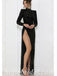 Sexy Black Sequin High Neck Long Sleeves Side Slit Sheath Long Prom Dresses,SFPD0557