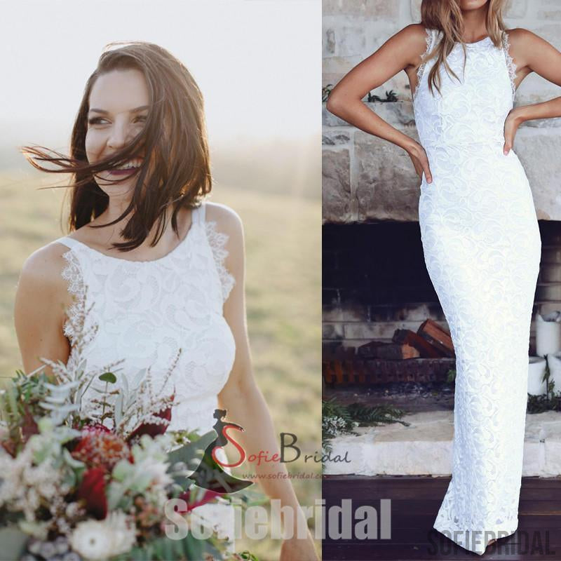 Long Mermaid Cross Back Lace Slit Wedding Dresses, Country Wedding Dresses, WD0246