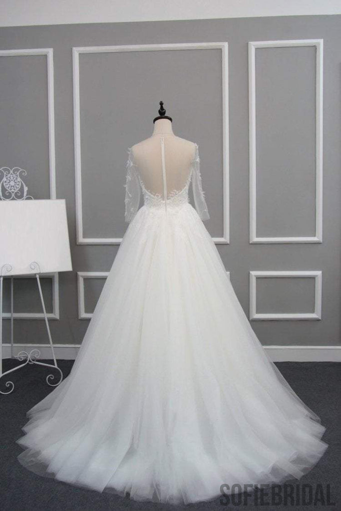 New Arrival Half Sleeve A-line Lace Tulle Zip Up Wedding Dresses, Popular Bridal Gown, WD0235