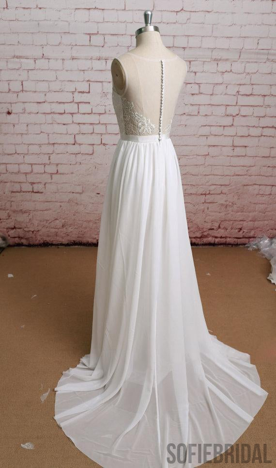Simple Illusion See Through Cheap Beach Wedding Dresses Online, WD373