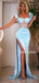 Spaghetti Straps Mermaid Satin Side Slit Simple Prom Dresses,SFPD0160