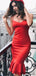Sheath Spaghetti Straps Red Satin Homecoming Dress With Ruffles, HD0143
