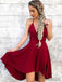 A-line Spaghetti Straps V-neck Red Simple Homecoming Dress, HD0130